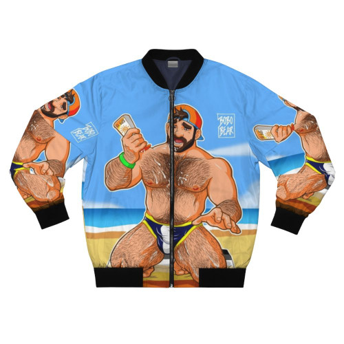 A stylish bomber jacket featuring a gay bear design, showcasing pride and self-expression.