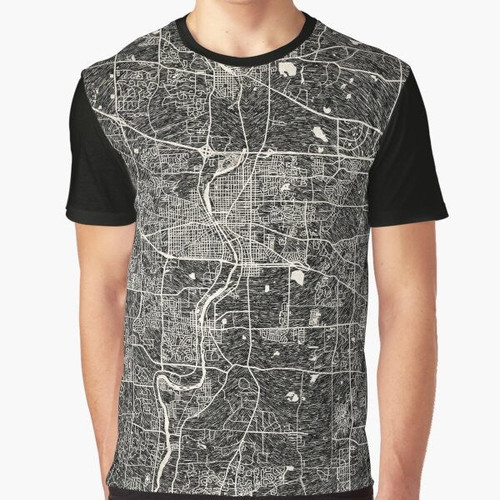 Vintage Elgin, Illinois map graphic t-shirt with black and white ink lines