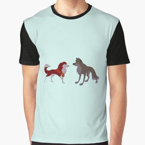Balto and Jenna, the beloved wolf-dog and husky from the classic animated film, featured on a stylish graphic t-shirt.