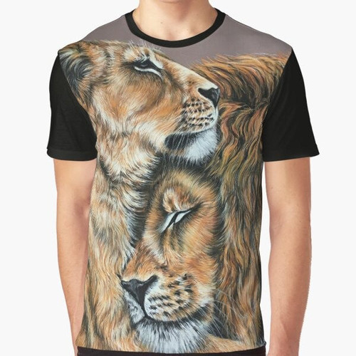 Two lions cuddling, lion illustration for a graphic t-shirt design