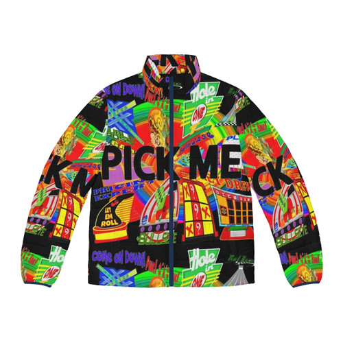 The Price is Right themed puffer jacket with game show elements