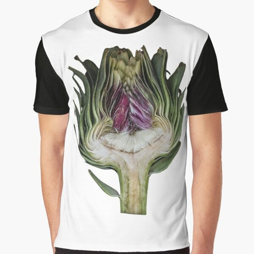 Smiling artichoke heart graphic on a t-shirt