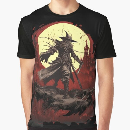 Bloodborne eldritch horror-inspired graphic t-shirt with dark fantasy design elements