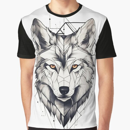 Geometric wolf print design graphic t-shirt