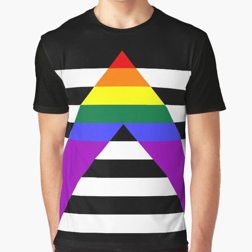 "Straight Ally Pride Flag Graphic T-Shirt with Rainbow Design"