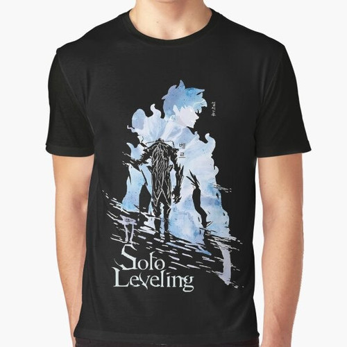 Sung Jin Woo, the protagonist from the anime 'Solo Leveling', in a minimalist black and white design.