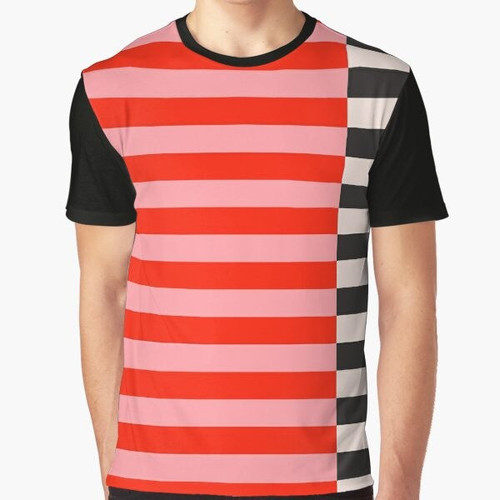 Striped graphic t-shirt with bold red and pink, black and white stripes