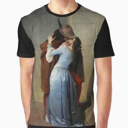 Graphic t-shirt featuring the famous painting "The Kiss" by Italian artist Francesco Hayez