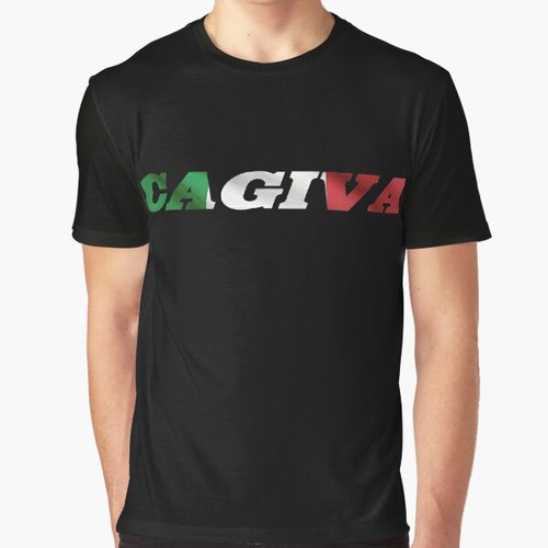 Cagiva Italian Flag Graphic T-Shirt with Cagiva motorcycle brand logo and Italian flag design