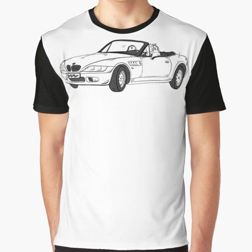 A graphic t-shirt featuring a design inspired by the thrill of driving a German convertible sports car, with the wind in your hair and a sense of automotive art.