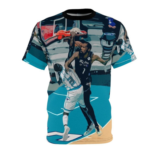 Illustration of Terry Rozier posterizing Kevin Durant with a powerful dunk