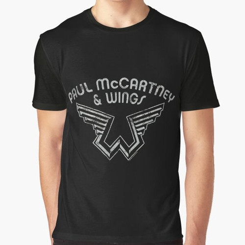 Graphic t-shirt with a glowing orange ball design and text "Paul McCartney"