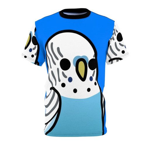 Vibrant blue budgie bird design on a t-shirt