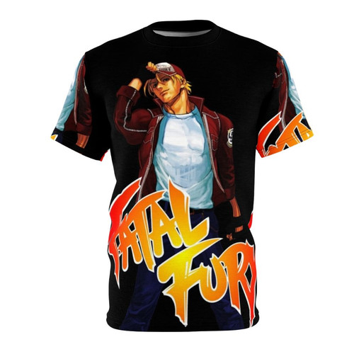 Classic fighting game inspired all-over print t-shirt featuring retro gaming character