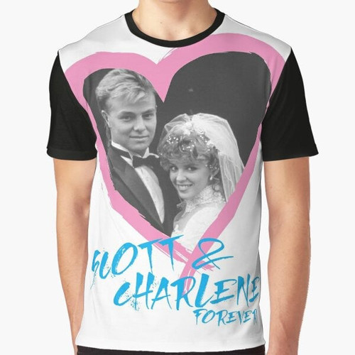 Graphic t-shirt featuring the iconic "Scott & Charlene" couple from the Australian soap opera Neighbours