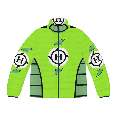 Hurricane Helms Puffer Jacket with wrestling superhero design