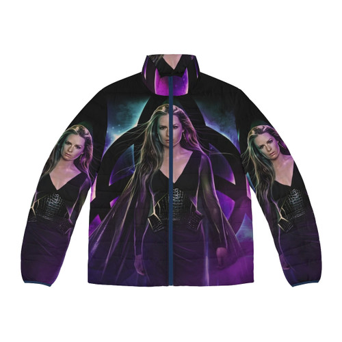 A time puffer jacket with magical features, perfect for cosplay or fantasy adventures.