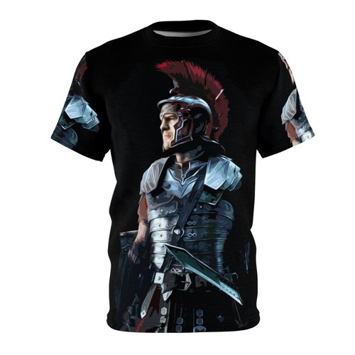 Detailed illustration of an ancient Roman centurion in full battle armor