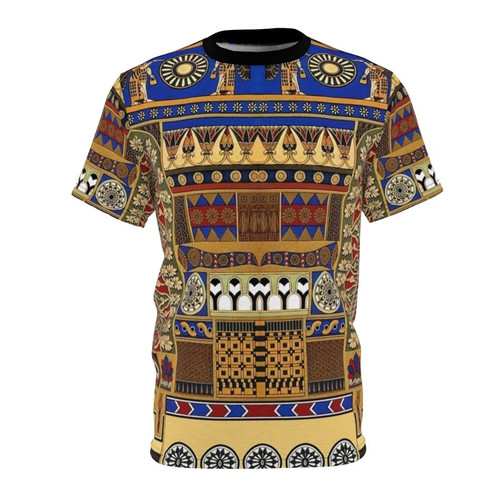 Ancient Mesopotamian art-inspired AOP t-shirt with intricate cultural designs