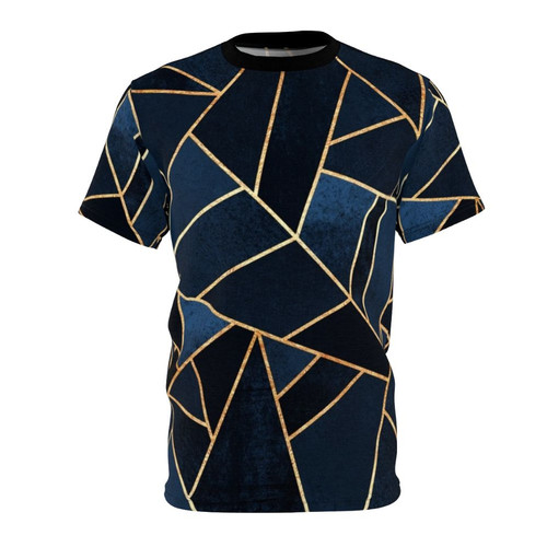 Navy blue t-shirt with abstract geometric design