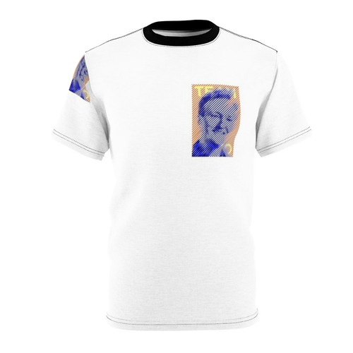 Conan Obrien inspired blue and orange portrait T-shirt with line art design
