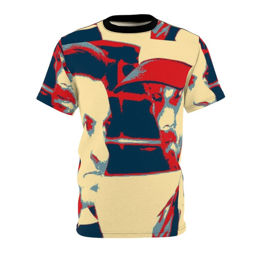 Stylish T-shirt design featuring pop culture references and characters