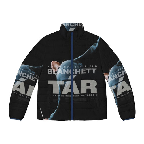 Model wearing a T Rex Puffer Jacket with a glam rock inspired design