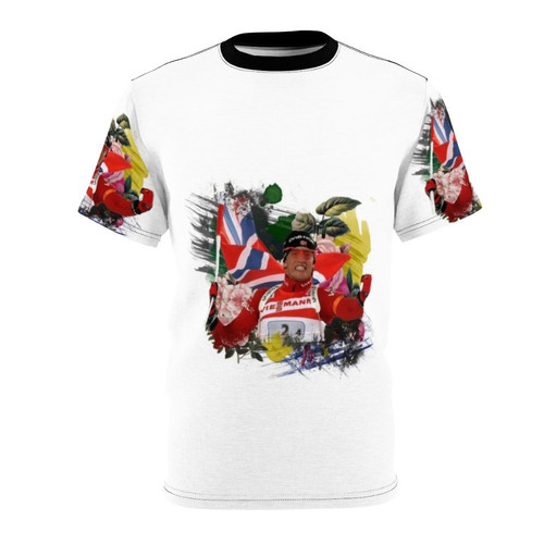 Stylized AOP t-shirt design featuring Norwegian biathlon athlete Tarjei Boe