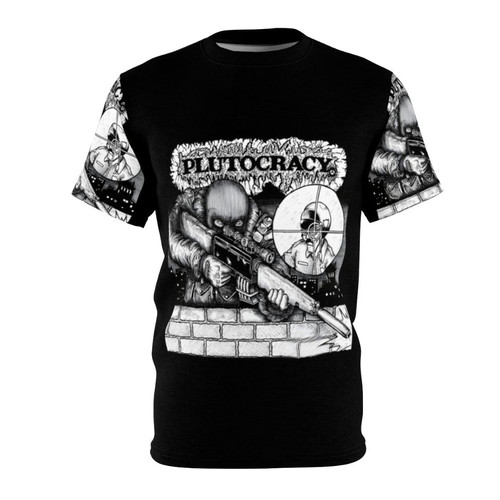 Anti-plutocracy political t-shirt design with police target imagery