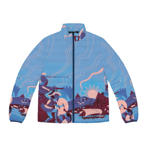 Homeric Landscape Ancient Greek Inspired Winter Puffer Jacket with literary references to The Iliad and The Odyssey