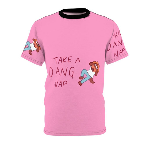 Graphic tee design featuring the text "Take a Dang Nap" with the Ok Ko cartoon character