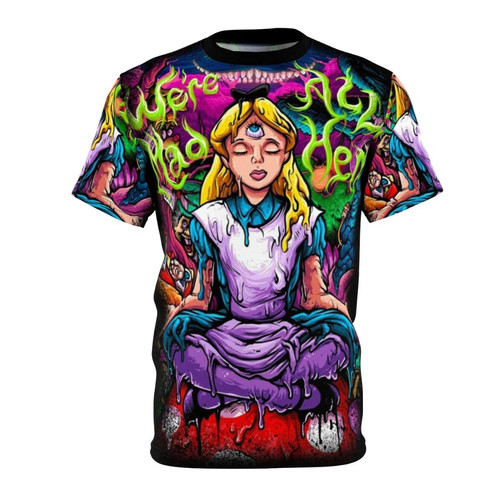 Psychedelic T-shirt Design Featuring Alice in Wonderland Imagery