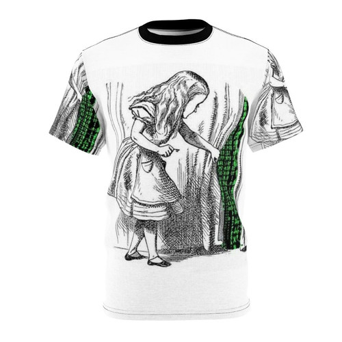 Surreal digital art t-shirt featuring a person with a glitched out face in the style of The Matrix