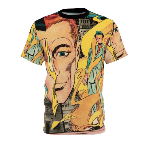 Vintage-inspired mysterious suspense comic t-shirt with retro comic book art