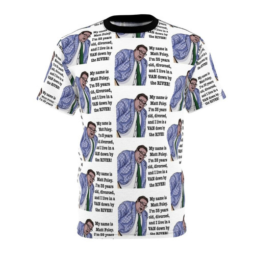 A high-quality t-shirt featuring the iconic Matt Foley character played by Chris Farley on Saturday Night Live.