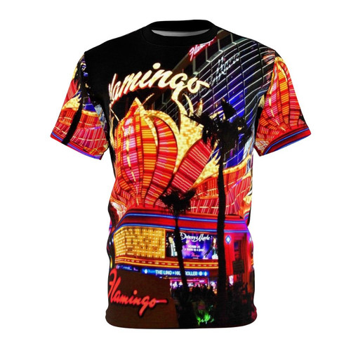 Colorful neon sign art featuring the iconic Flamingo Las Vegas Hotel landmark.