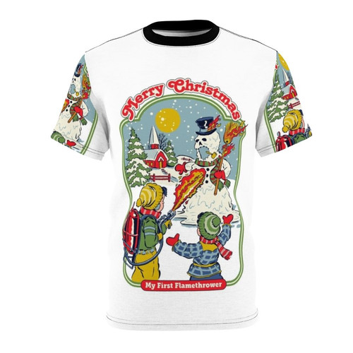 Retro Christmas Flamethrower Snowman T-Shirt - Vintage Parody Tee