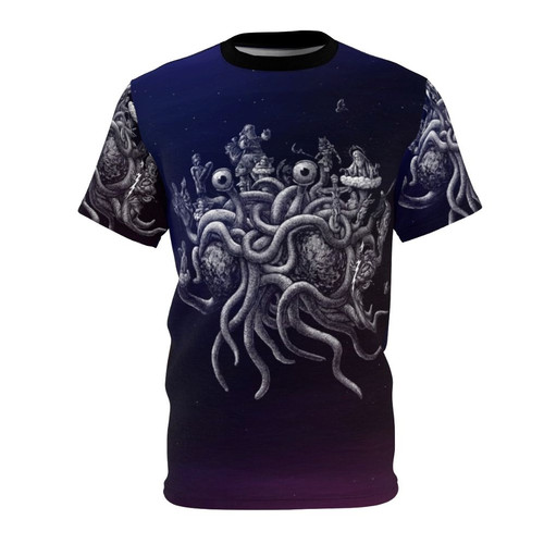 Humorous Flying Spaghetti Monster Pastafarian t-shirt design for atheists and religion skeptics