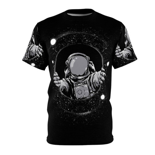 A stylish t-shirt featuring a vibrant black hole design, perfect for space enthusiasts.