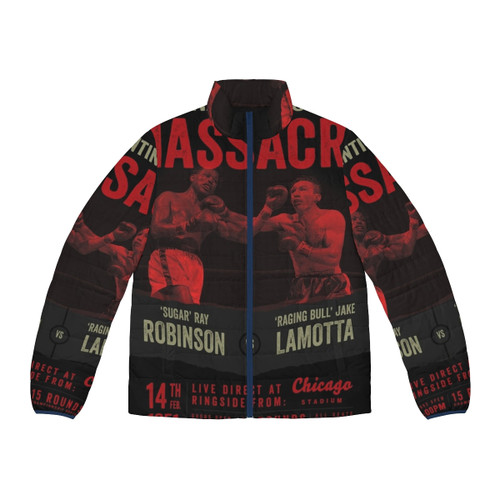 Sugar Ray Robinson vs Jake Lamotta Puffer Jacket featuring a classic boxing match design