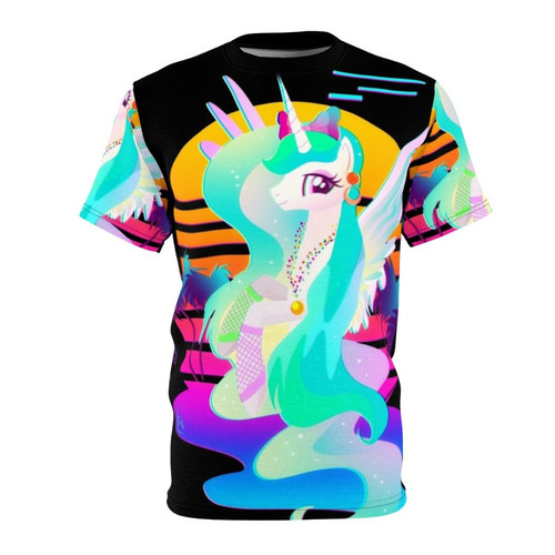 Retro synthwave inspired t-shirt featuring Princess Celestia from My Little Pony