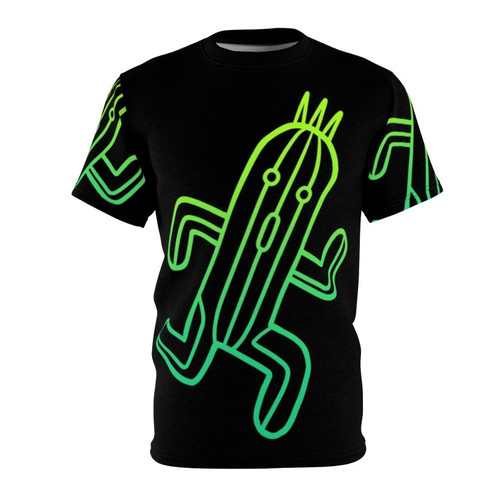 Minimalist green cactuar lineart design on a black t-shirt - Final Fantasy inspired gaming merchandise