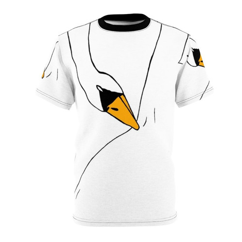 A stylized t-shirt featuring the iconic swan dress worn by Bjork at the 2001 Oscars.