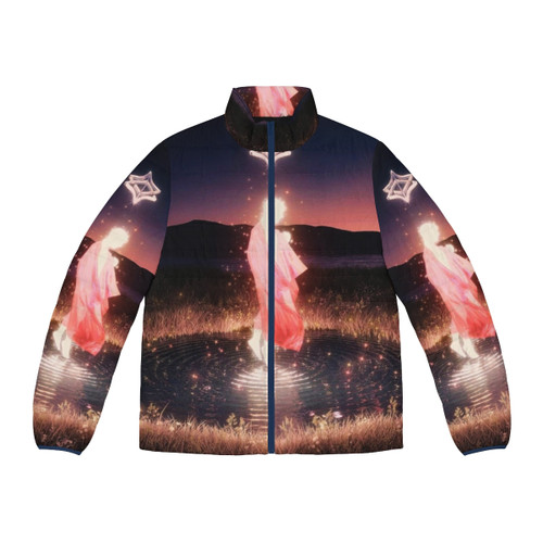 A model wearing the Heavener Puffer Jacket, a warm and insulated winter coat for outdoor activities.