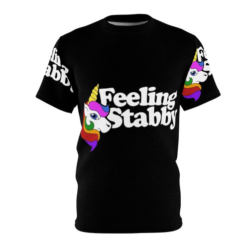 Artistic illustration of a stabby unicorn on a t-shirt