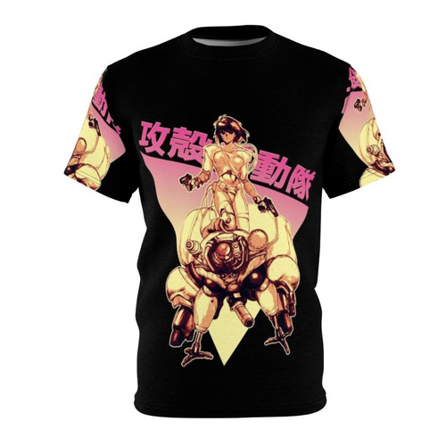 Motoko Kusanagi cyberpunk anime t-shirt design featuring the iconic cyborg heroine from Ghost in the Shell