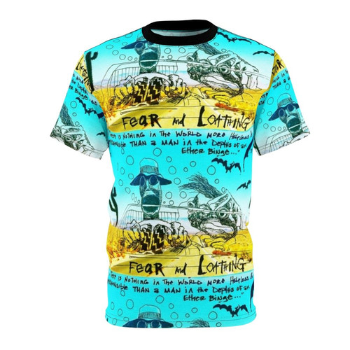 Trippy and psychedelic Fear and Loathing in Las Vegas inspired t-shirt with desert landscape and 70s counter-culture design