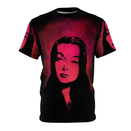 A stylish t-shirt featuring the iconic character Morticia Addams from the classic TV series The Addams Family.