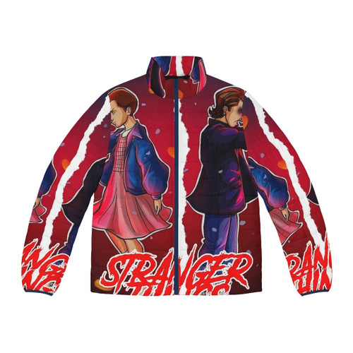 Stranger Things Fanart Puffer Jacket featuring characters from the popular Netflix series