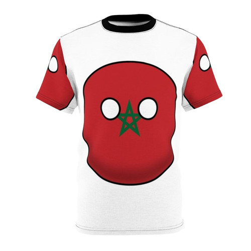 Illustration of the Moroccan flag in a fun, stylized countryball design on a t-shirt